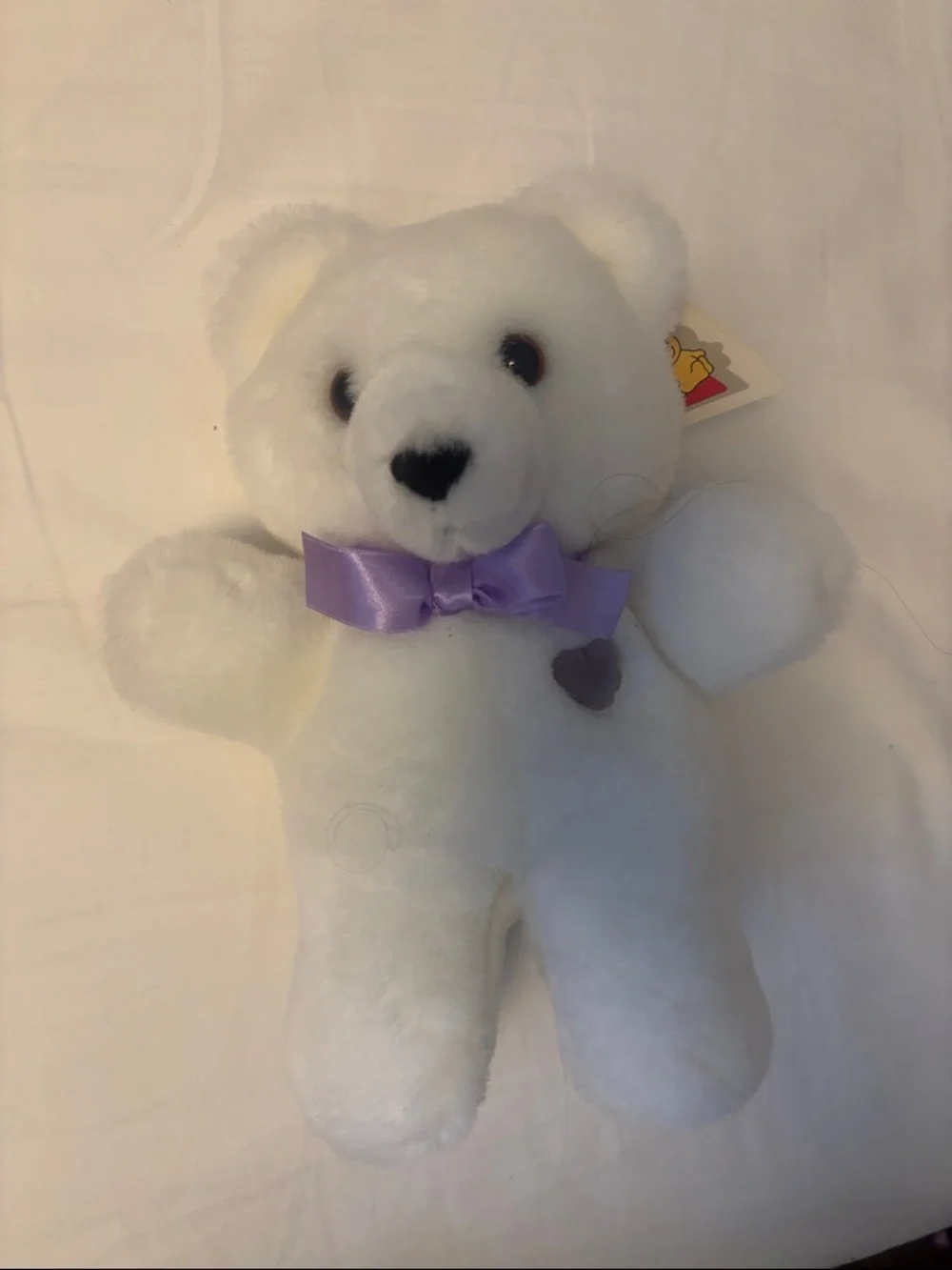 White Plush Teddy Bear with Lavender Bow - Kids Toys